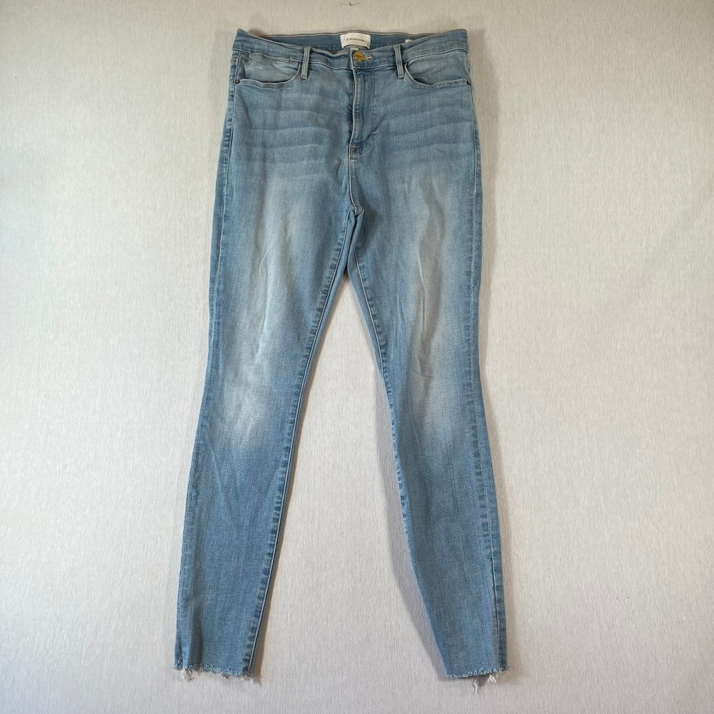 Frame Jeans Women 31 Le High Skinny Europa Light Wash Raw Hem 28" Inseam Stretch